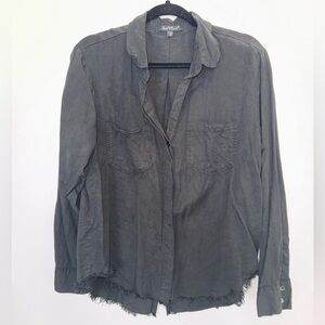 Button-Up Shirt with Distressed Bottom Detail